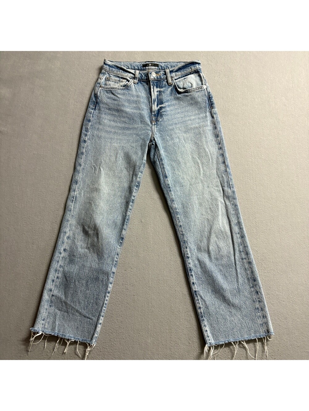 7 For All Mankind Logan Stovepipe Fringe Hem Jeans Womens 25 Light Wash Denim